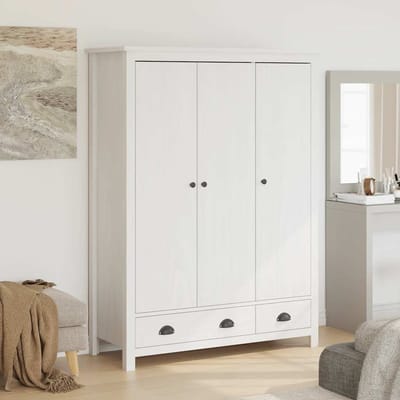 vidaXL - Kledingkast - Hill - 3 - deuren - 127x50x170 - cm - massief - grenenhout - wit