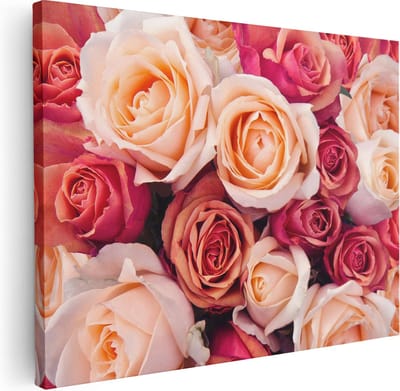 Artaza Canvas Schilderij Bloemen Boeket - 40x30 cm - Klein - Muurdecoratie Rozen - Wanddecoratie Stilleven - Kamer Accessoires