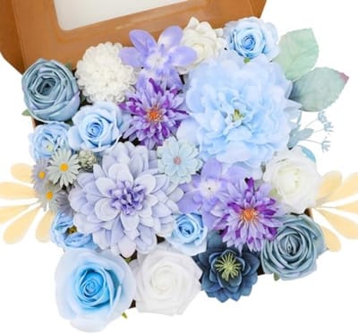 PromoHome Kunstbloemen Set Paarse Mix - Zijden Dahlia's en Rozen met Stelen voor Bruiloft Decoratie, Bruidsboeketten, Tafeldecoratie, Babyshower en Woondecor