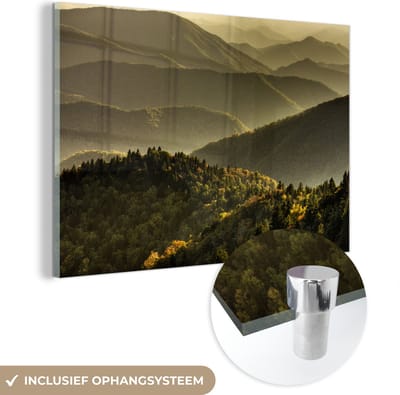 ® Glasschilderij 180x120 cm - Schilderij acrylglas - Uitzicht over de bergen bij de Blue Ridge Parkway in de VS - Foto op glas - Muurdecoratie woonkamer - Wanddecoratie slaapkamer - Schilderijen