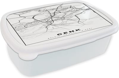 Broodtrommel Wit - Lunchbox - Brooddoos - Stadskaart – Plattegrond – België – Zwart Wit – Genk – Kaart - 18x12x6 cm - Volwassenen