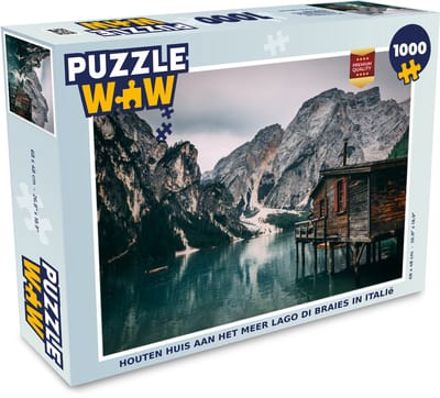 Puzzel Houten huis aan het meer Lago di Braies in Italië - Legpuzzel - Puzzel 1000 stukjes volwassenen