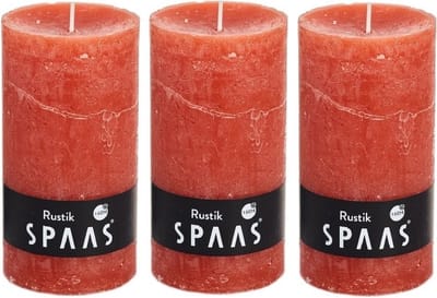 Spaas rustieke cilinderkaars/stompkaars - 3x - oranje - 7 x 13 cm - 60 branduren