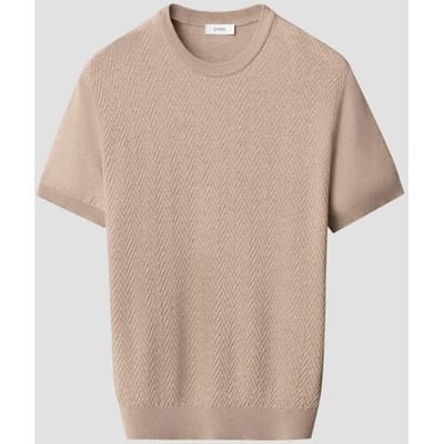 Eton T-Shirt Herringbone Knit Crew Neck Lightweight Organic Cotton Beige / male
