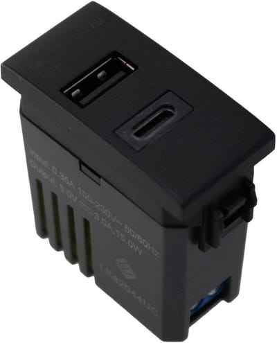 Dubbele USB Oplader met 2 Poorten (USB-A + USB-C) - Zwart