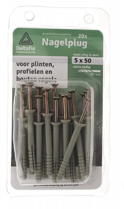 Deltafix Slagpluggen/ Nagelpluggen 5 x 50 mm. - 20 stuks