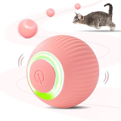 Daity 1 Pack - Kattenspeeltjes-Interactief kattenbal-speelgoed-slim kattenspeelgoed met led-lampjes-automatisch rollende bal voor binnenkatten-automatisch speeltje voor kittens（roze）