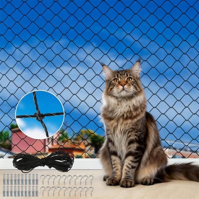 Kattennet - Veiligheidsnet - Balkon Beveiligen - UV-Bestendig Materiaal - 6 x 3 m - Zwart