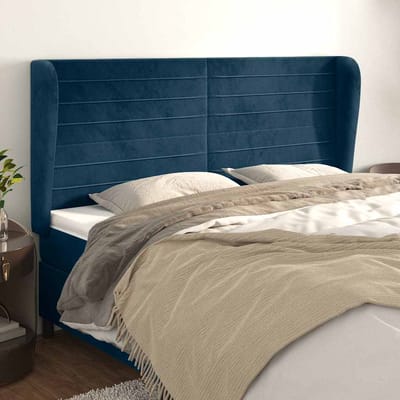 vidaXL - Hoofdbord - met - randen - 163x23x118/128 - cm - fluweel - donkerblauw