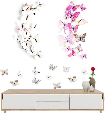 SnelShoppen - Decoratieve Vlinders Set van 24 Magnetische 3D Vlinders in Roze en Wit voor Muur- en Plafonddecoratie in de Kinderkamer