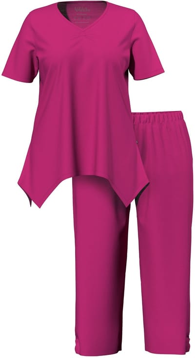 Ulla Popken - Dames - Pyjama puntzoom V-hals korte mouwen - Fuchsia - Maat 46+