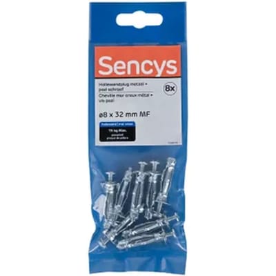 Sencys Plug Voor Holle Wand Staal - Diam. 8x32mm - 8 Stuks