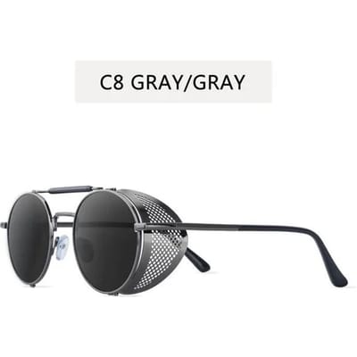 Lunettes de soleil rondes rétro en métal Steampunk Vintage Protection UV Tendance Unisexe Lunettes de designer pour hommes femmes