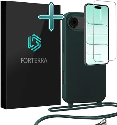 Hoesje Geschikt voor iPhone Air Case Siliconen Hoes Met Koord Met Screenprotector - Hoes Geschikt voor iPhone Air Met Telefoonkoord Hoesje Backcover - Donkergroen