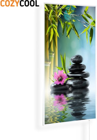 Infraroodpaneel met afbeelding | Spa stones en orchidee bloem | 1200 Watt | Witte lijst | Infrarood verwarmingspaneel | Infrarood paneel | Infrarood verwarming