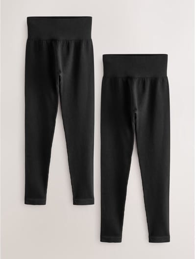 Next - Dames - Ribbed High Waist Leggings 2 Pack - Zwart