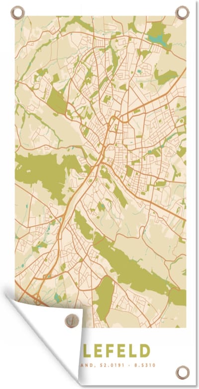 Schuttingposter Kaart - Bielefeld - Vintage - Stadskaart - Plattegrond - 100x200 cm - Tuindoek