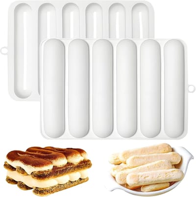 Siliconen Bakvorm - 2 Stuks - Staafvorm - 6 Cups Non-stick Bakvormpjes - Bakvormen - Herbruikbaar, Bpa-Vrij - Bakvorm Voor Hotdogbroodjes - Siliconen Eclairvorm - Keuken Tools - Geschikt Voor Chocoladerepen - Wit