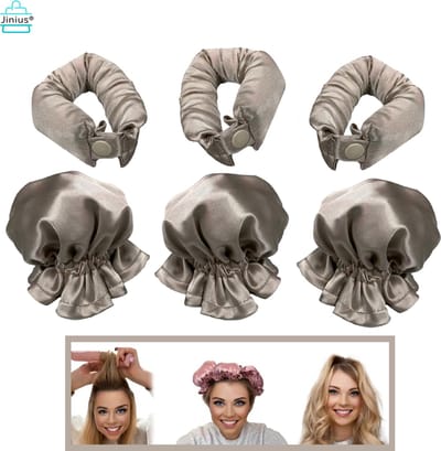 Heatless Curls - Zero Heat Bun-Bon - Grijs - Zero Heat Bun - Hittevrije Krullen - Haarrollers - Satijnen Haarkruller - Bekend van TikTok - Set van 3 rollers & 3 kapjes Voor Extra Dik & Vol Haar