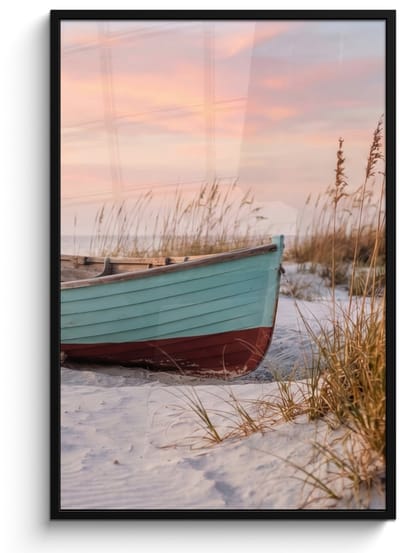 Poster in lijst - Fotolijst 80x120 cm - Posters - Rustiek - Roeiboot - Zandstrand - Posterlijst zwart - Decoratie - Wanddecoratie woonkamer - Muurdecoratie slaapkamer