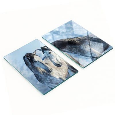 Decoratieve snijplanken van gehard glas met grijze winterpaarden, 2x40x52 cm