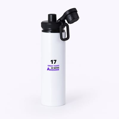 Hacebo® - 17 great years of being awesome waterfles met draaidop zwart - Hoera 17 jaar - iemand die 17 jaar is geworden - verjaardagscadeau - verjaardag - cadeau - kado - geschenk - gift - goeie jaren - water fles - 850ML