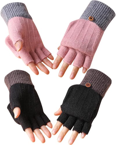 Solidchoice - Dailygoody - Vingerloze handschoenen - Thermische winterhandschoenen - Warme gebreide flip-top wanten - Unisex - Geschikt voor skiën, fietsen, hardlop...