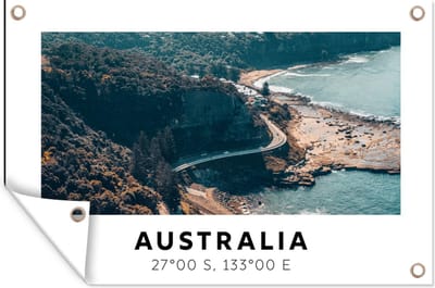 Muurdecoratie Australië - Zee - Snelweg - Zomer - 180x120 cm - Tuinposter - Tuindoek
