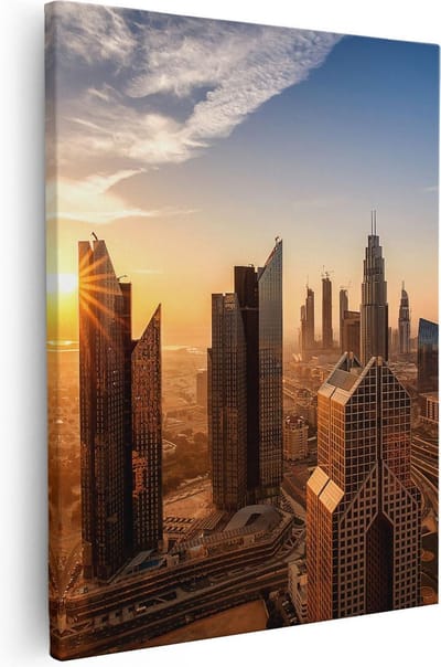 Artaza Canvas Schilderij Zonsondergang Stad - 40x50 cm - Wanddecoratie Skyline - Muurdecoratie Wolkenkrabbers - Kamer Accessoires