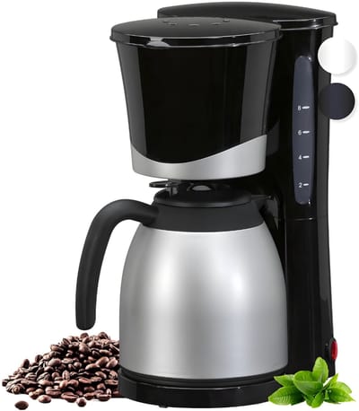 QORA®Koffiezetapparaat met Thermoskan - Koffiezetapparaat voor 10 Kopjes - Anti Drup - 1L - Zilver - 37cm x 28cm x 20cm