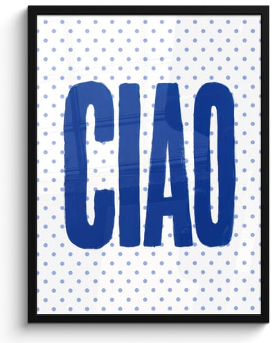 Poster in lijst - Fotolijst 60x80 cm - Posters - Ciao - Stippen - Roze - Wit - Posterlijst zwart - Decoratie - Wanddecoratie woonkamer - Muurdecoratie slaapkamer