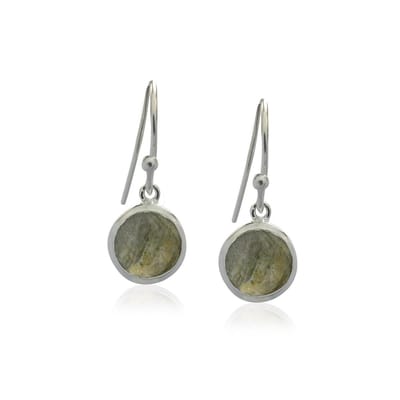 SilverGems Zilveren oorhangers met ronde facet geslepen Labradoriet edelstenen