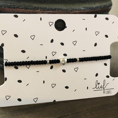 Armbandje Beads Black Heart zilver