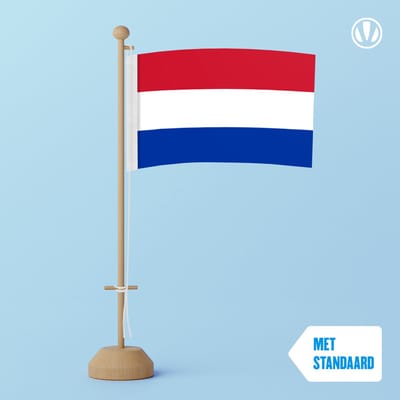 Vlaggenclub.nl Tafelvlag Nederland - 10x15cm vlag met houten standaard