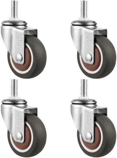 Meubelwielen Set - Zwenkwielen Met Rem - Meubels Verplaatsen - Verchroomd Staal - 38mm M8 - Rubber