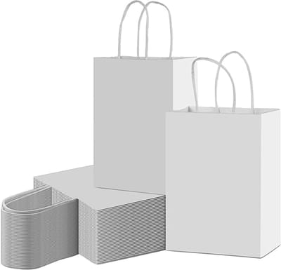 50 papieren draagtassen Van Witte Kraftpapier Met Gevlochten Oren 22x10x28cm / papieren tassen Kraft Papieren Tasjes Met Handvat/ Cadeautasjes met gedraaid handgrepen / Zakjes/