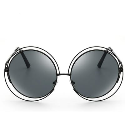 Lunettes de Soleil Rondes Oversize Vintage pour Dames Alliage Cadre Creux Autour Designer Mode Jaune Rose Lunettes de Soleil Uv400 gray