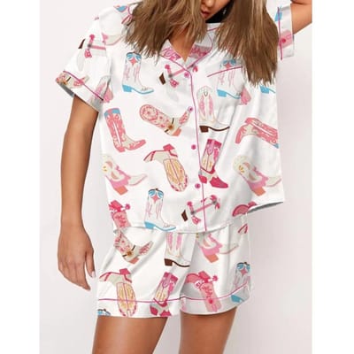 Strikjes Print Satijnen Pyjama Korte Set voor Valentijnsdag Satijn Zijde Pj's Nachtkleding Loungewear Lounge Set S