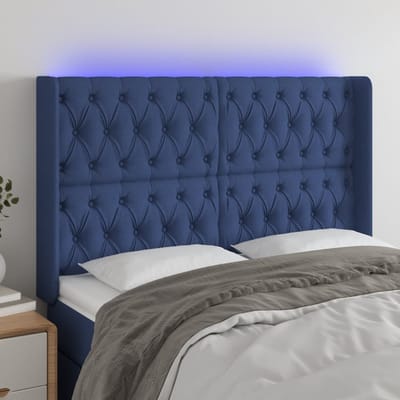 vidaXL - Hoofdbord - LED - 163x16x118/128 - cm - stof - blauw