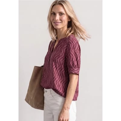 Blouse met korte mouwen, gespleten hals en elastische zoom