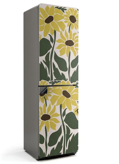 Wallfluent Magnetische Koelkastmat - Bloemenpatroon met bladeren Koelkast Magneet Sticker - 60 cm x 205 cm - Geel Magnetische Koelkastmat - Magnetisch Koelkastaccessoire - Magnetische Koelkastbekleding - Stijlvolle Koelkastfolie