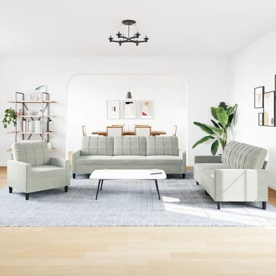 vidaXL - 3-delige - Loungeset - met - kussens - fluweel - lichtgrijs