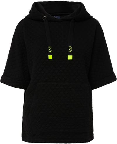 Laurasøn - Dames - Slipover van sweatstof wafeljacquard kangoeroezak ECOTEX - Zwart - Maat L