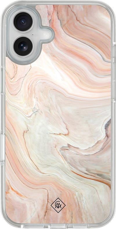 Casimoda® hoesje - Geschikt voor iPhone 16 - Marmer Waves - 2-in-1 case - Schokbestendig - Water - Verhoogde randen - Bruin/beige, Transparant