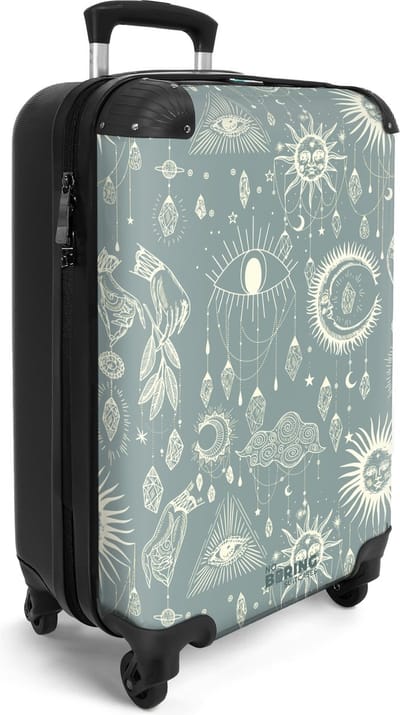 NoBoringSuitcases.com® - Handbagage koffer lichtgewicht - Reiskoffer trolley voor reizen - Blauw met bohemian patroon - Cabine rolkoffer met wieltjes - Travel luggage - Hardcase valies klein - Past binnen 55x40x20 en 55x35x25