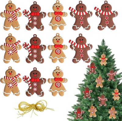 12 Stuks Gingerbread Kerstboomdecoraties - Hangende Ornamenten van Mini Gingerbread Mannen voor Kerstboom, Deur en Feestdecoratie