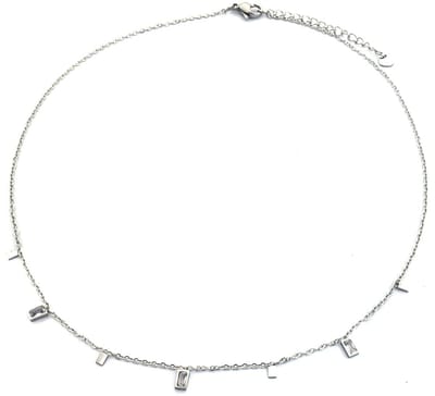 Ketting met Zirkonia - RVS - Lengte 39-44 cm - Zilverkleurig en Wit