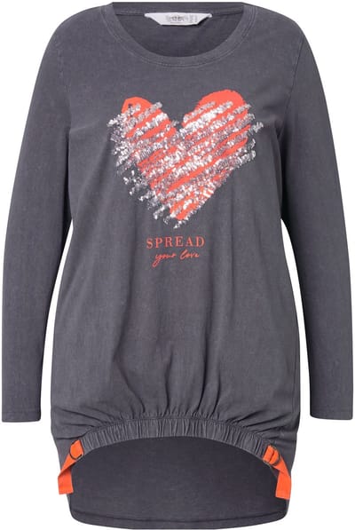 Angel of Style - Dames - Sweatshirt A-lijn versierd hart elastische zoom - Antraciet - Maat 44
