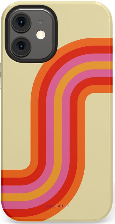 Casetastic hoesje geschikt voor Apple iPhone 12 Mini - Dubbellaagse bescherming - Retro bocht - Fashion Case - Zand Rood Oranje Roze