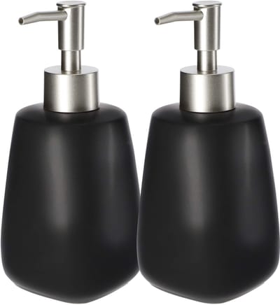 KADAX Zeepdispenser met pomp, set van 2, pompdispenser van keramiek, dispenser voor vloeibare zeep, afwasmiddel, lotiondispenser, afwasmiddeldispenser voor badkamer, vloeibare zeepdispenser